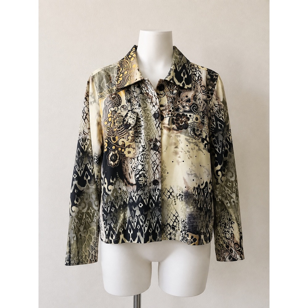 Life Style Jacket Size Small Cotton Mixed Print Beaded Earthy Boho Paisley